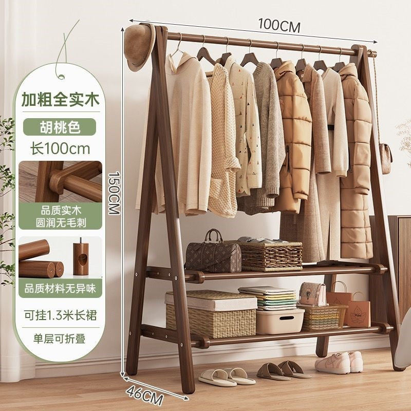 Foldable solid wood clothes rack - freestanding wardrobe for bedroom, living room, and home use - clothes storage, coat rack, and drying rack for rooms