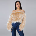 Wish independent station  hot selling european and american women's clothing sexy one shoulder gradient color anti-long fur short tops