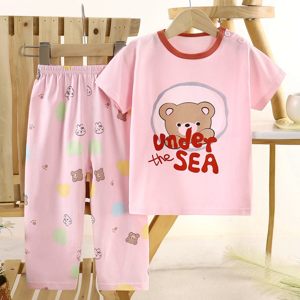 Kids' short-sleeve cotton set: summer t-shirt & pajamas for boys & girls - perfect for home wear and sleepwear