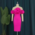 Am220625 three-dimensional rose puff sleeve one-shoulder bag hip banquet evening dress dress for women