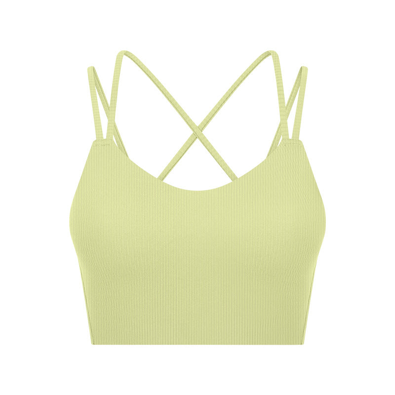 New spr ribbed fixed one-piece cup sports bra - sexy back, short style activewear for women (model dw366)