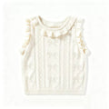 Kids' summer knit sleeveless vest - lightweight, hollow-out, soft, breathable, ruffle-trimmed knit top for babies