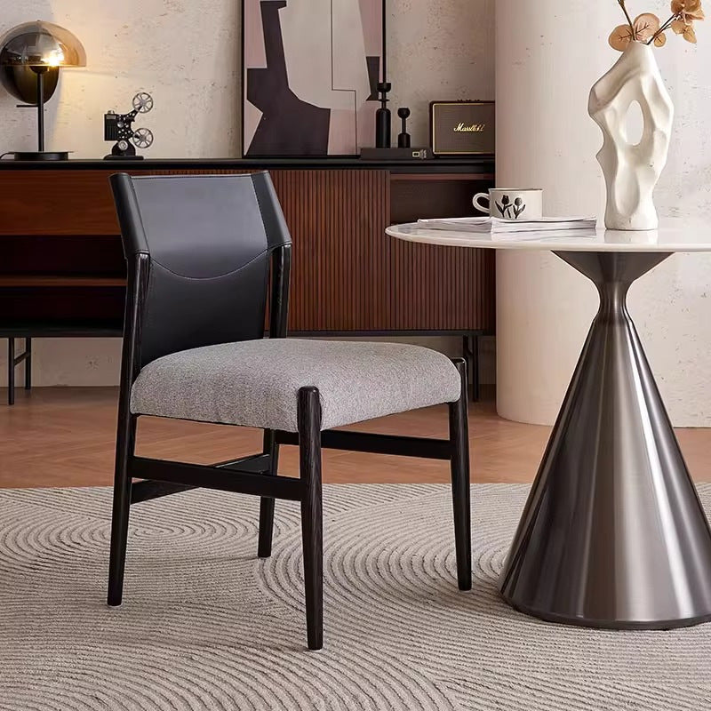 Designer armchair italian normcore study cotton and linen back chair restaurant white ash saddle leather dining chair
