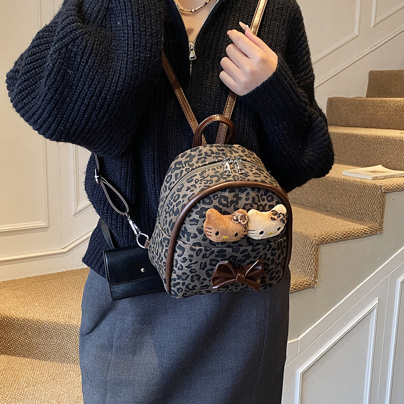 Leopard print hello kitty backpack - new 2025 autumn/winter fashionable, portable, retro, and unique design for women