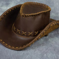 Handmade pure cowhide western cowboy hat crazy horse leather outdoor harley casual hat genuine leather men sunshade knight hat