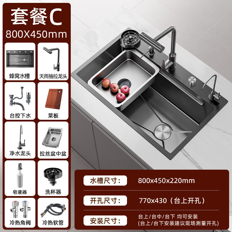 Thickened5mm honeycomb embossed kitchen sink large single slot 304 stainless steel sink dishwashing sink for home sink