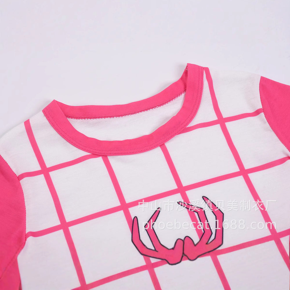 e-commerce supply: girls' short-sleeved cartoon classic grid pajama set with cpc certification