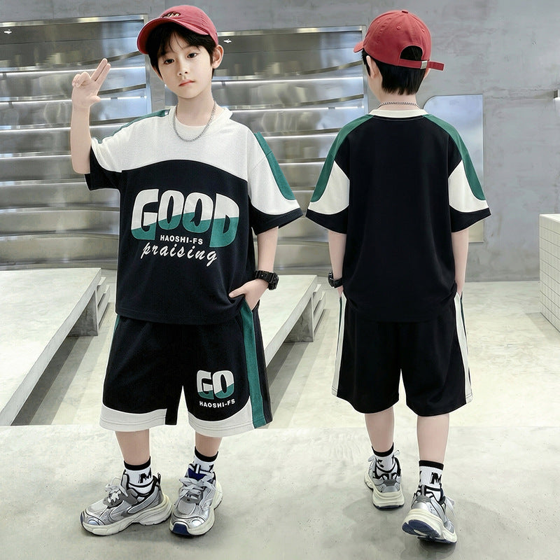 Boys'  summer new design short-sleeve t-shirt set - trendy printed loose-fit athletic casual outfit