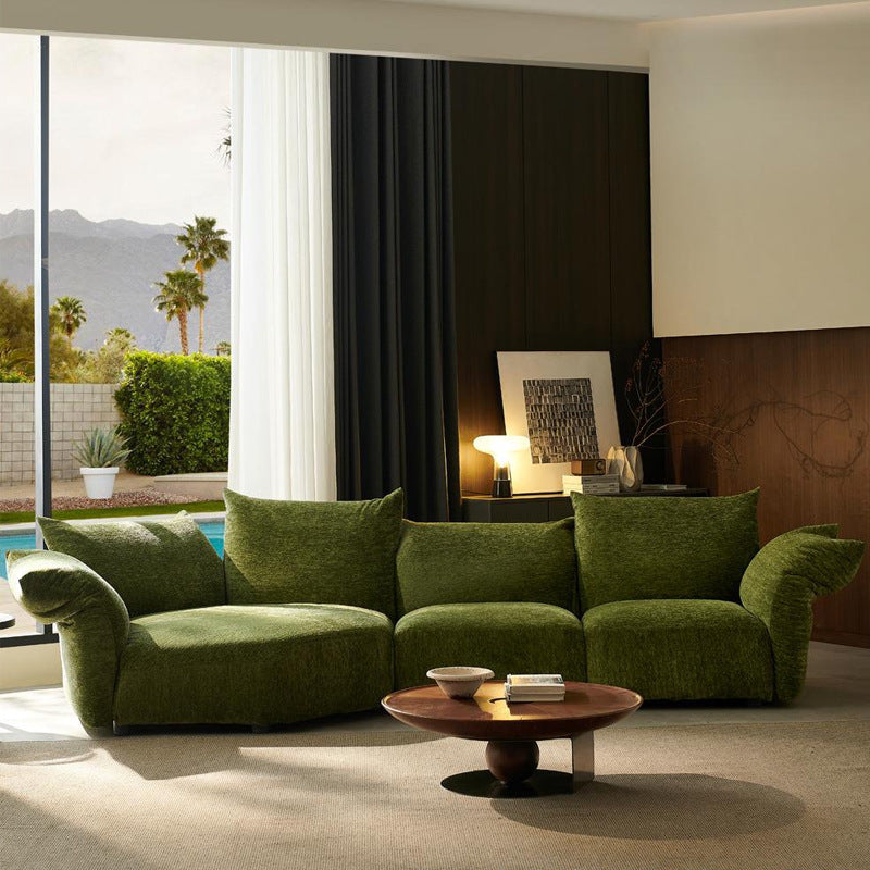All-steel frame living room irregular fabric sofa, cream-colored chenille modular sectional sofa for large apartments
