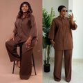 European and american cross-border women's clothing  summer new fashion african plus size loose solid color shirt wide leg pants set