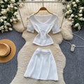 Commuter style pink knittingcut outtwo-piece set women's summer silmv neckcut outtops skirt fashionsuit