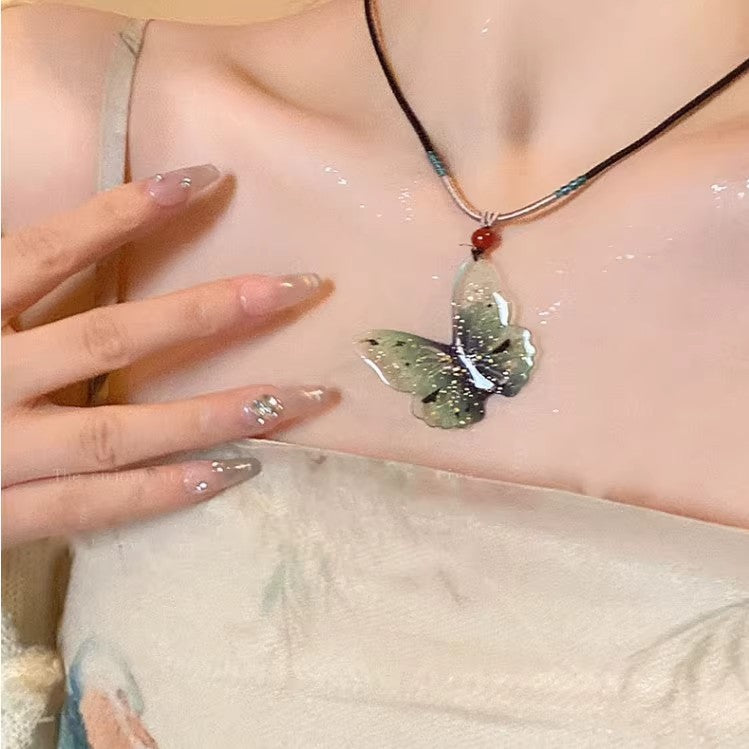 New chinoiserie handmade ceramic beaded rope butterfly necklace for women 2026new arrival popularclassy senseelegant clavicle chain