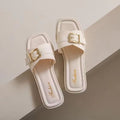 2025 summer new arrival: trendy retro women's sandals & slippers - versatile casual flat slides with buckle detail