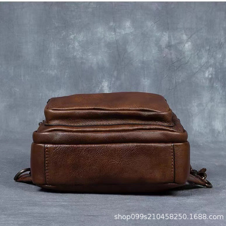 Retro hand-rubbed vegetable-tanned cowhide chest bag men's genuine leather crossbody bag casual shoulder crossbody bag soft leather bag