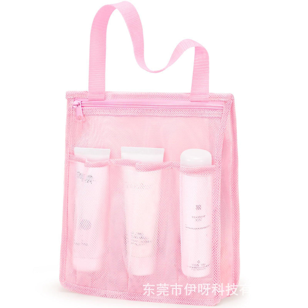 Beach mesh bag bath basket bathing pouch large capacity swimming gym bag seaside handheld storage hanging bag wet and dry separation