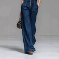 Amazon's new export fashion silm shows body shape fashiontrendy sense denim jumpsuit straight-legpants tight waist