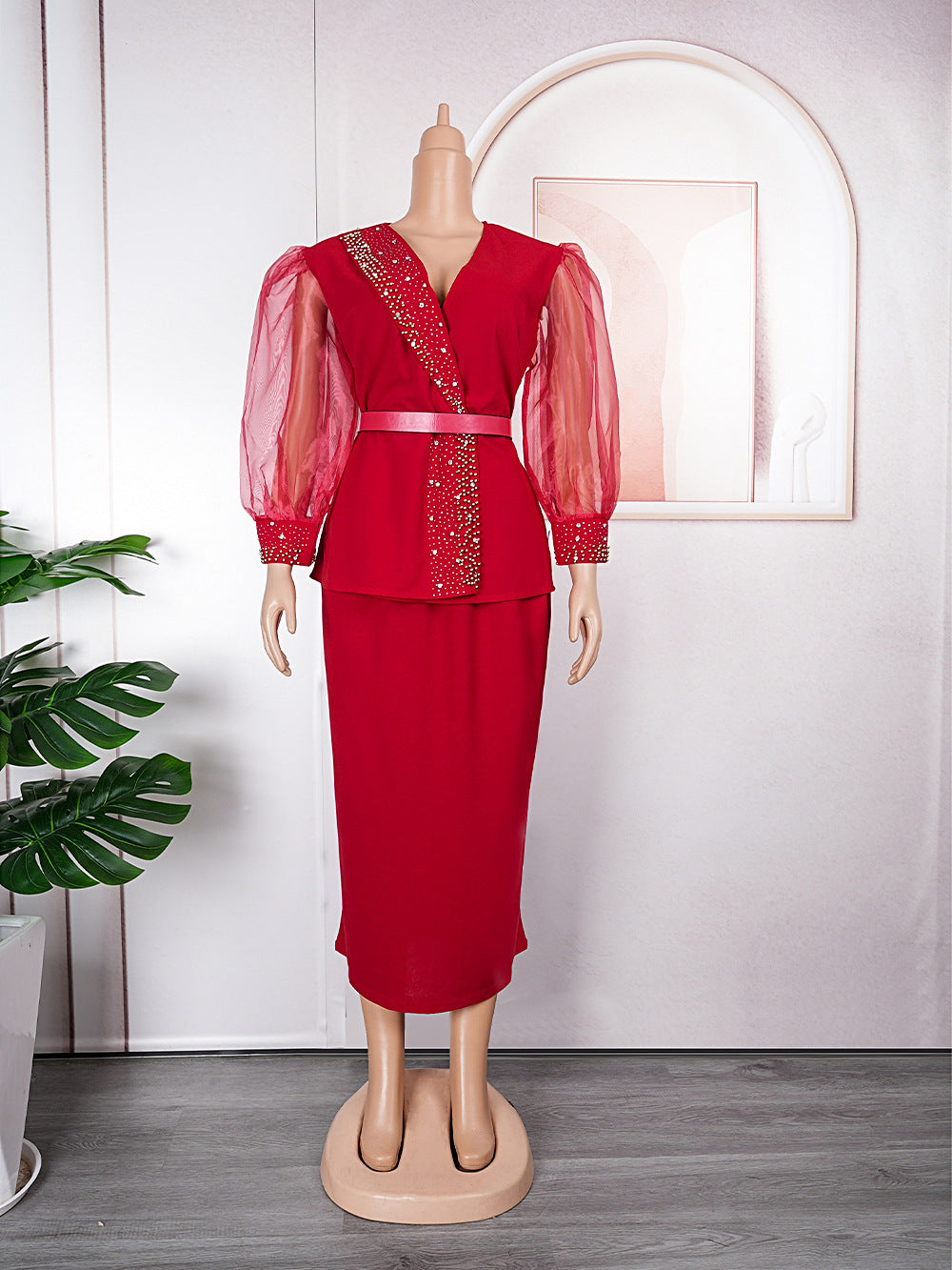 African cross-border e-commerce ol commute organza dress european and american  women's two-piece set pencil skirt