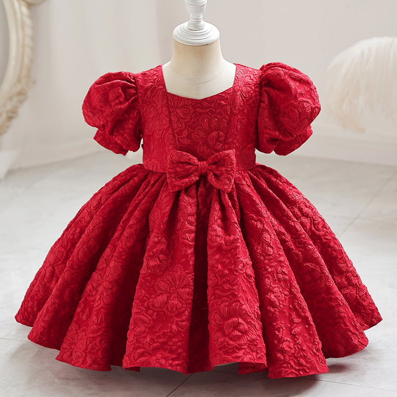 Girls' formal dress - court style mini dress - toddler puff sleeve bow dress - princess dress - cute performance costume