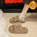 New korean style ins trendy fuzzy slippers women's outdoor winter indoor non-slip warm plush lazy cotton slippers