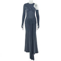 Fashion style cross-border pure color design women's fashion pleated one shoulder bag hip skirt strap cut out round neck long dress