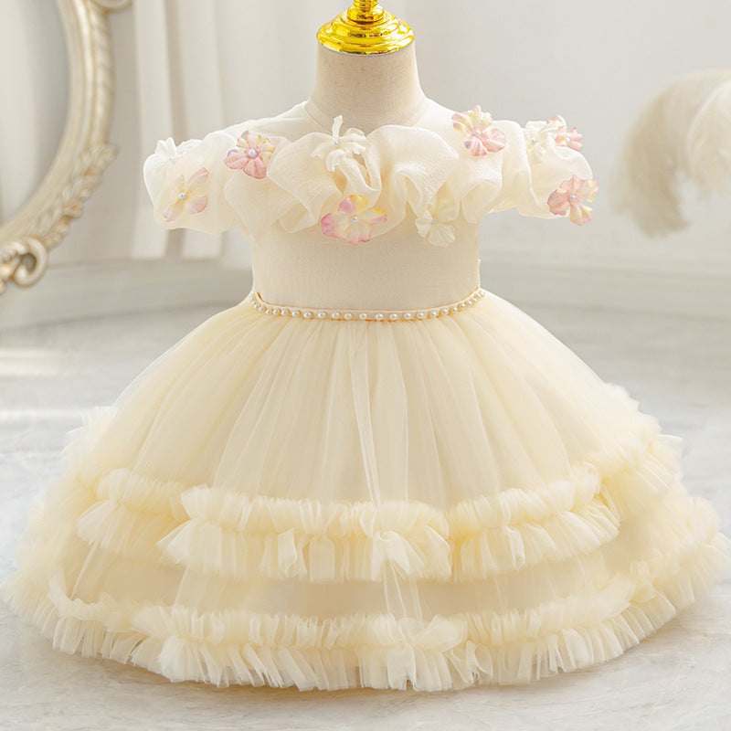 Ready-to-ship new floral cake princess dress - baby girl's first birthday party gown