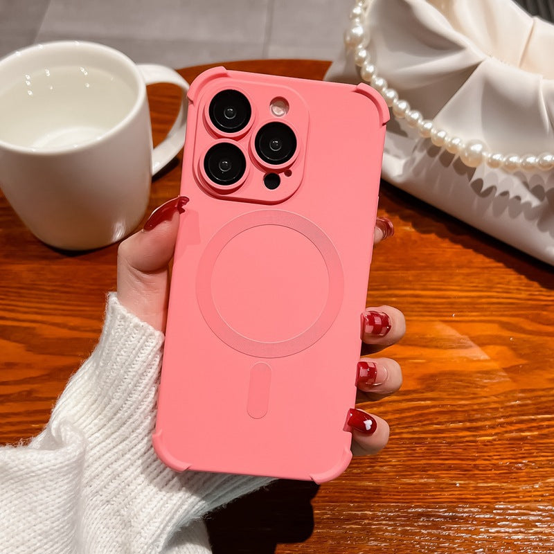 Suitable for iphone17pro mobile phone case liquid air bag four-corner magnetic suction apple 14 lens film all-inclusive protective cover