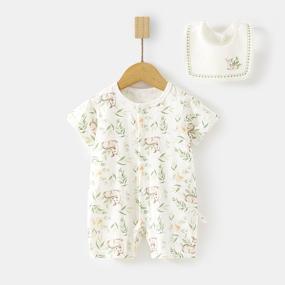 Babibele baby short-sleeve romper - lightweight summer bodysuit for infants & toddlers - perfect for air conditioning - includes bib!