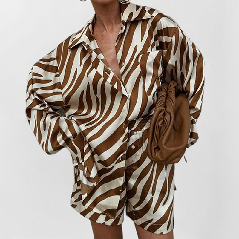 cross-border e-commerce european and american women's clothing: new summer collection - printed shirt & fashionable casual loose shorts set
