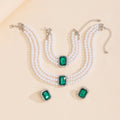 Imitation pearl necklace set wholesale - european & american cross-border jewelry - statement luxury gemstone choker necklace - vintage ring & bracelet set