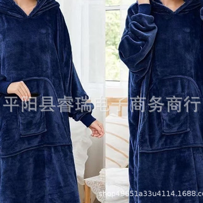 new product fall and winter flannel pullover lazy clothes tv blanket hooded double flap pocket pantsheattech nightgown home clothes