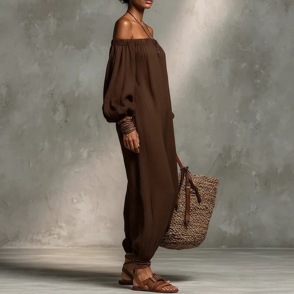 Ready-to-ship  new summer collection: women's off-the-shoulder cotton linen casual dress - perfect for cross-border e-commerce and independent online stores