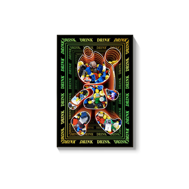 Trend luminous violence bear decorative painting hairdresser bar KTV creative led ambient light building block bear kaws hanging painting