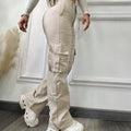 S391319 cross-border fashion high-waisted straight-leg pants - multi-pocket cargo style casual trousers for women