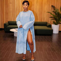 European and american cross-border women's clothing  women's denim dress autumn and winter fashionable minimalist slit long sleeve denim maxi dress