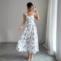 autumn european and american  cross-border e-commerce new solid color sleeveless square neck printed backless slit dress