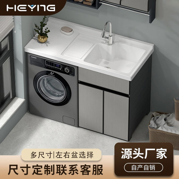 Thickened Space Aluminum Balcony Cabinet Sunscreen Laundry Cabinet Artificial Stone Laundry Desk with Washing Board Roller Washing Machine Cabinet
