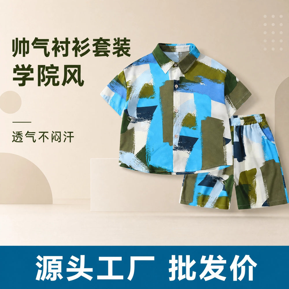New summer children's clothing: stylish and trendy baby outfits, kids' shirts, summer cool short-sleeve two-piece sets - wholesale