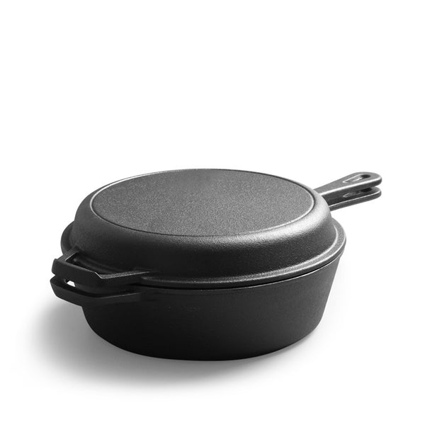 Cast iron dual-purpose pan, flat-bottomed steak frying pan, household soup pan, uncoated saucepan, thickened old-fashioned handmade raw iron pan