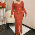 Elegant mesh see-through round neck commute dress - 3d beaded, cinched waist, bodycon, slit dress