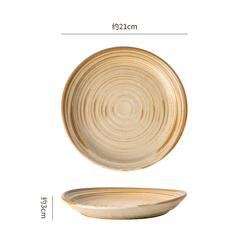 Kiln-turned threaded ceramic tableware retro style hotel restaurant steak plate stylish high-looking western food plate fish plate tableware
