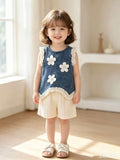 Children's clothing shein cross-border girl suit blue sleeveless top + white pants