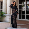 C7688 cross-border   fashion women's sexy round neck lace slim fit long sleeve dress