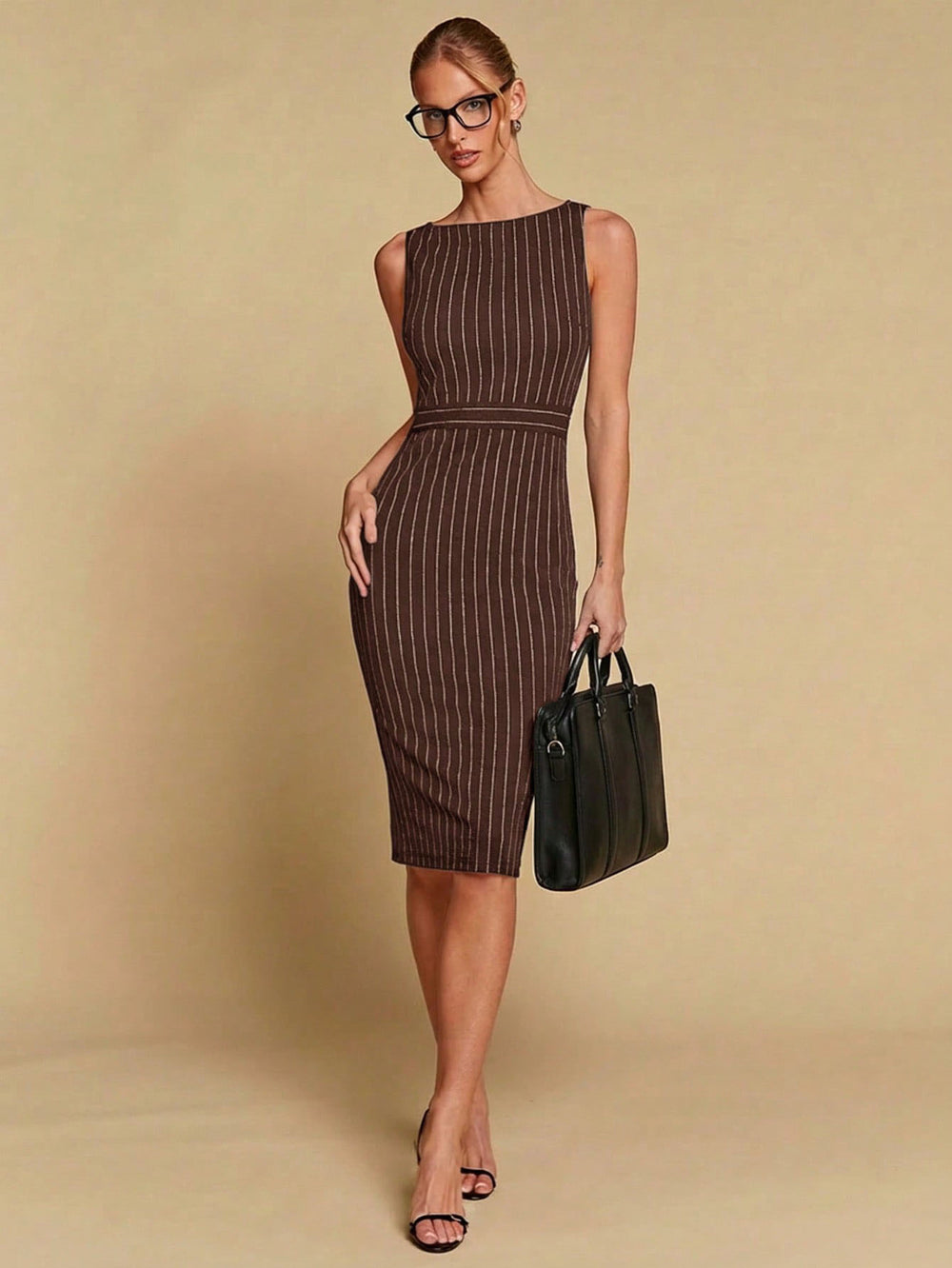 new arrivalfashionelegantstripes hip skirt sleeveless waist slit slimming look longdress