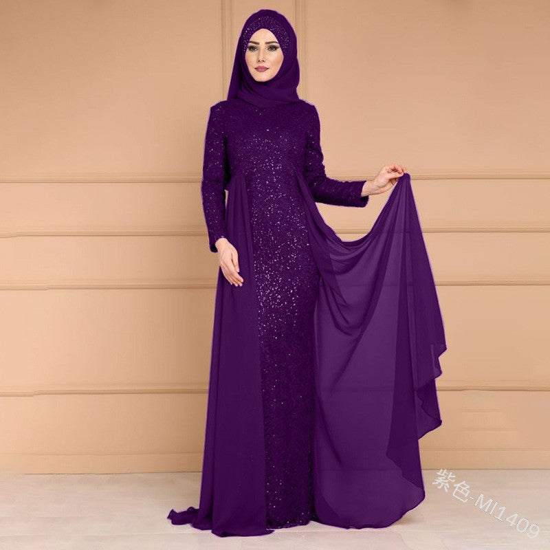 autumn/winter new european and american  sequin dress - women's elegant, sweet, slim-fit long sleeve formal gown