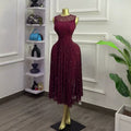 European and american cross-border women's fashion:  summer new arrival - elegant round neck, slim-fit, pleated sleeveless midi dress