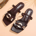 Wholesale cross-border supply:  summer deep brown shell bead embellished leather open-toe plus size sandals and slippers