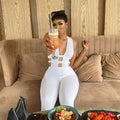 European and american style  summer solid color pants hollow out patchwork high waist slimming butt lifting fashion casual jumpsuit wholesale