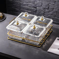 【with lid】gold-rimmed 4-compartment fruit platter + iron stand, thickened plastic