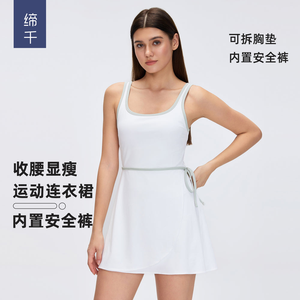 Summer sports dress for women with chest pad, breathable back, yoga skirt, fashion tape fitness tennis skirt d26041