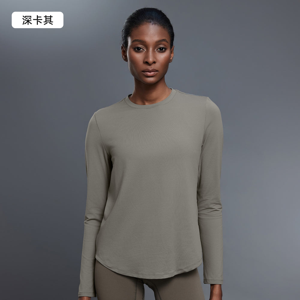 Autumn crew neck yoga top - loose fit, slimming, fitness top, casual & versatile, long sleeve women's activewear - d25148